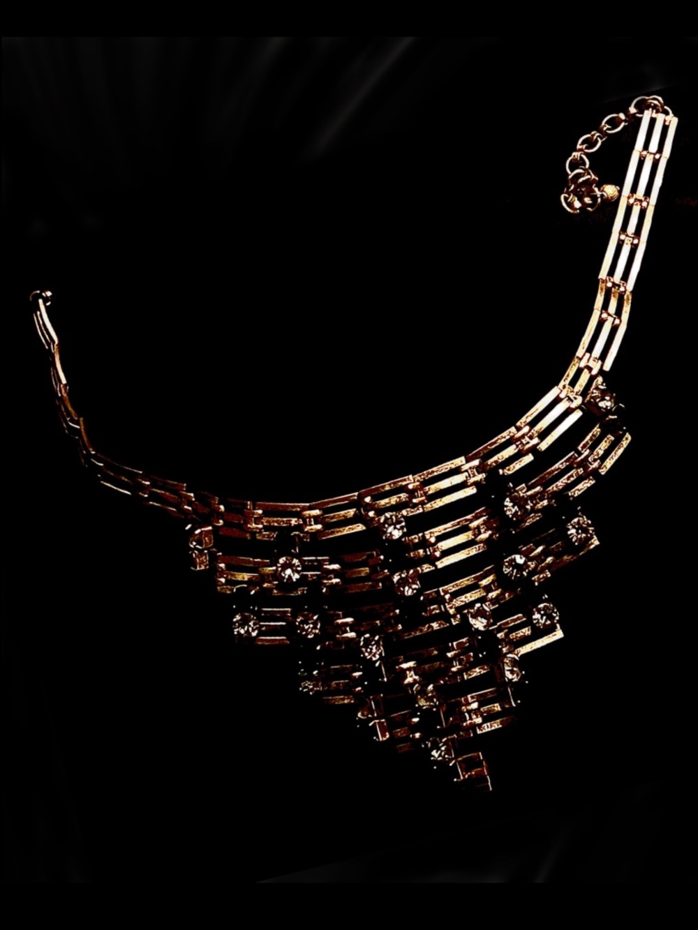 CHOKER/BIB GOLD NECKLACE with Black and Clear CZ